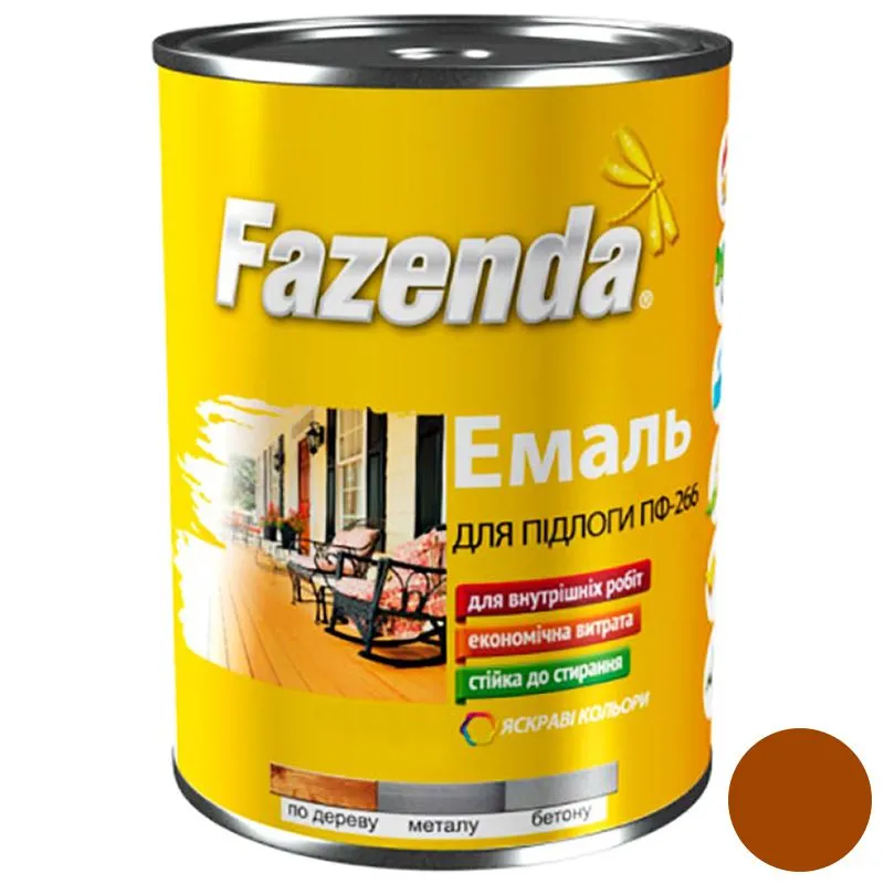 Эмаль алкидная для пола Fazenda ПФ-266, 0,9 кг, желто-коричневый купить недорого в Украине, фото 1