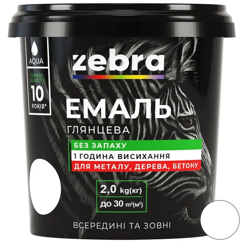 Емаль акрилова Zebra,  2 кг, біла купити недорого в Україні, фото 1