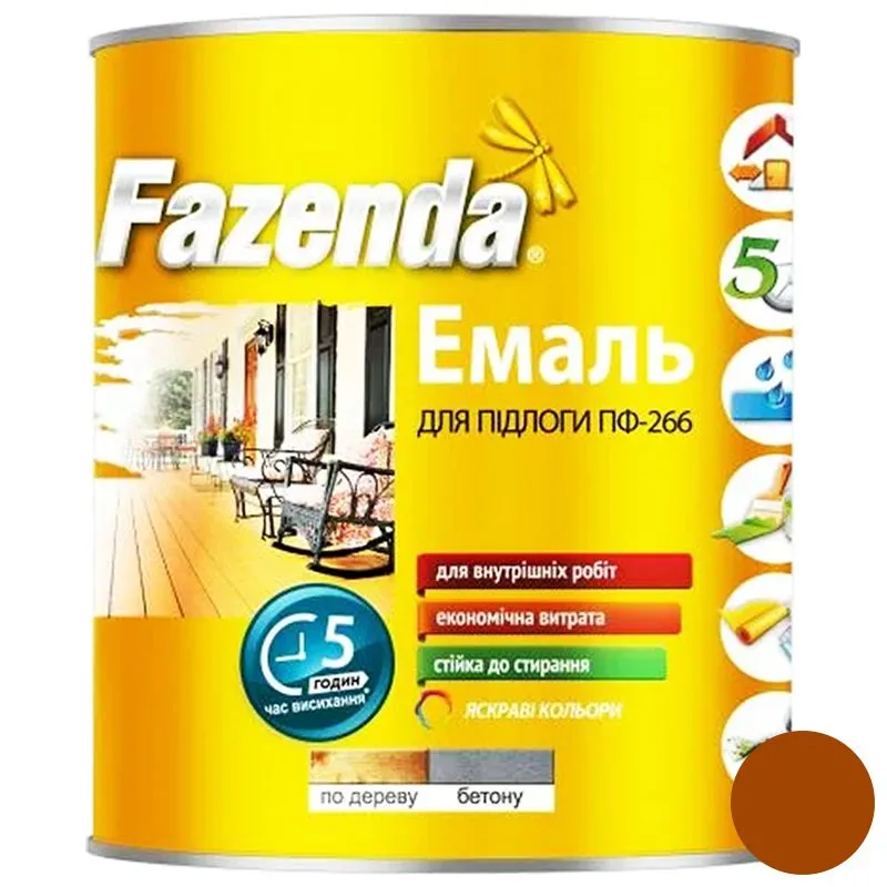 Эмаль алкидная для пола Fazenda ПФ-266, 2,8 кг, желто-коричневый купить недорого в Украине, фото 1