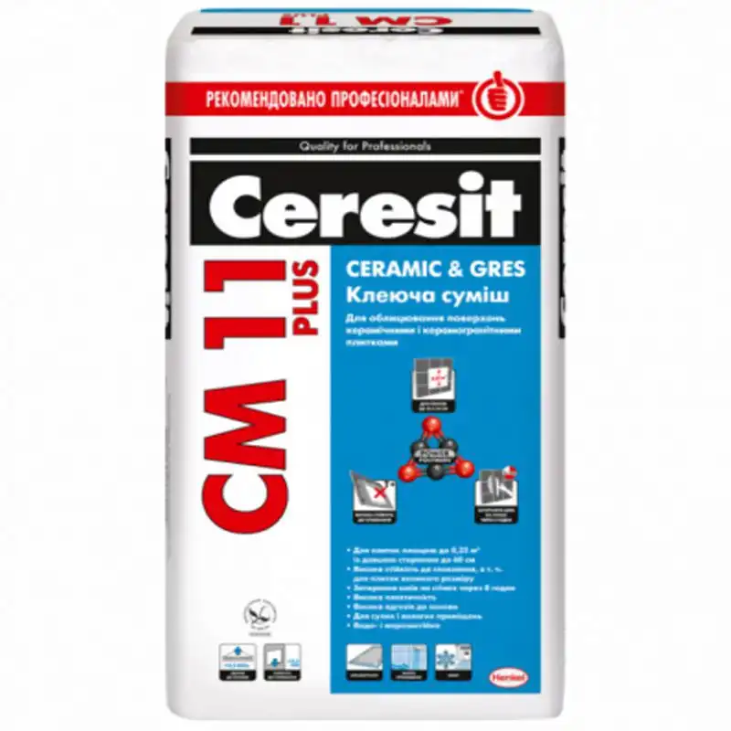 Клей Ceresit CM-11 Plus Ceramic&Gres, 5 кг, 1778059 купити недорого в Україні, фото 1