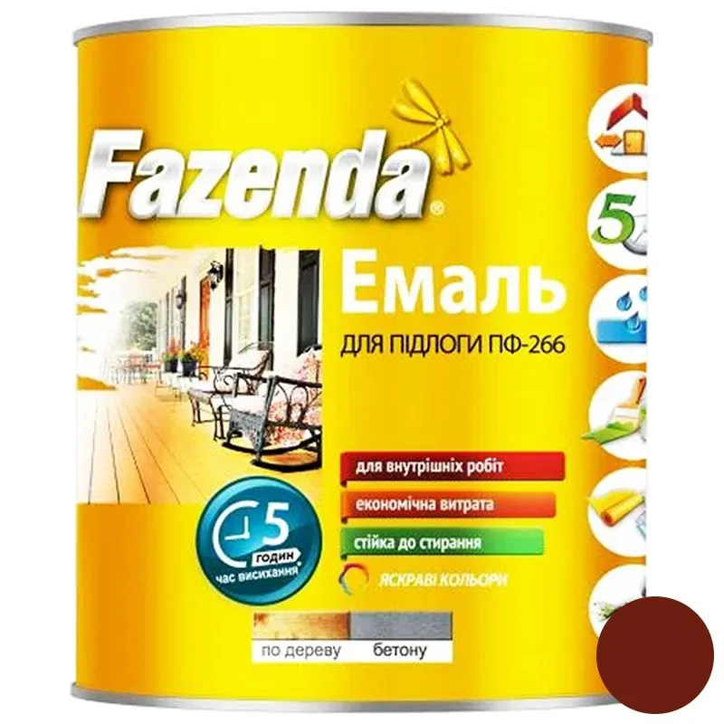 Эмаль алкидная для пола Fazenda ПФ-266, 2,8 кг, красно-коричневый купить недорого в Украине, фото 1