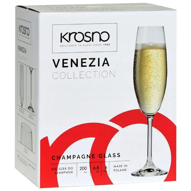 Набор бокалов для шампанского Krosno Venezia, 200 мл, 6 шт, 5900345788098 купить недорого в Украине, фото 2