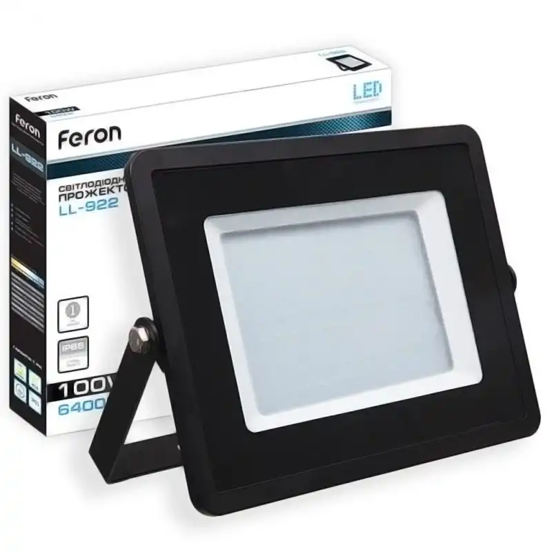 Прожектор Feron LL-922, 100W, 6400K, IP 65, чорний, 5769 купити недорого в Україні, фото 2