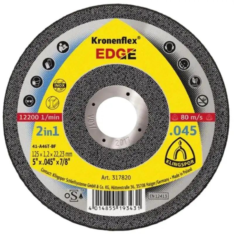 Круг відрізний по металу Klingspor Kronenflex Edge Special, 125х1,2х22,2 мм, 317820 купити недорого в Україні, фото 1