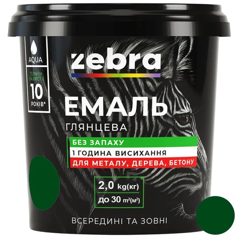 Емаль акрилова Zebra,  2 кг, темно-зелена купити недорого в Україні, фото 1