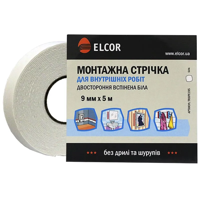 Стрічка монтажна Elcor TRIXPE95, 9 мм х 5 м, 40206784 купити недорого в Україні, фото 1