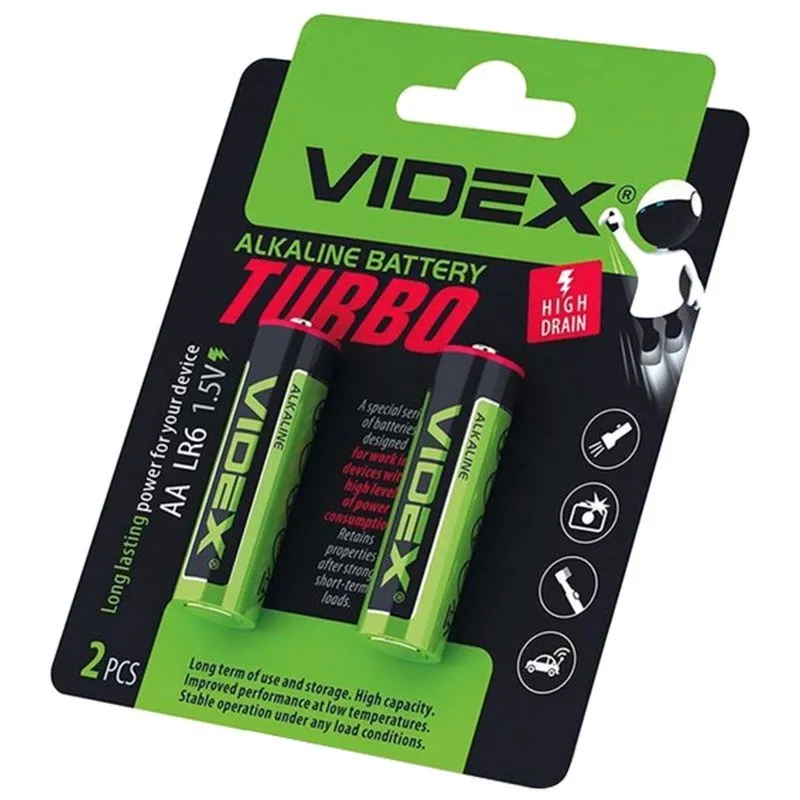 Батарейка лужна Videx Turbo, AA/LR6, 2 шт, 24238 купити недорого в Україні, фото 1
