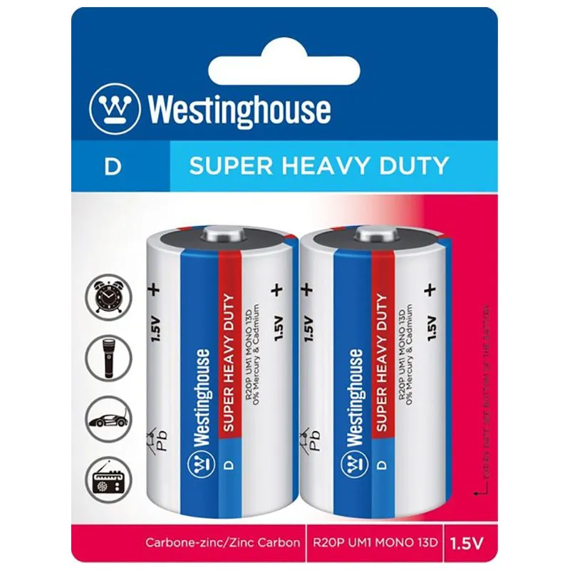 Батарейка Westinghouse Super Heavy Duty, D/R20, 2 шт, R20P-BP2V купить недорого в Украине, фото 1