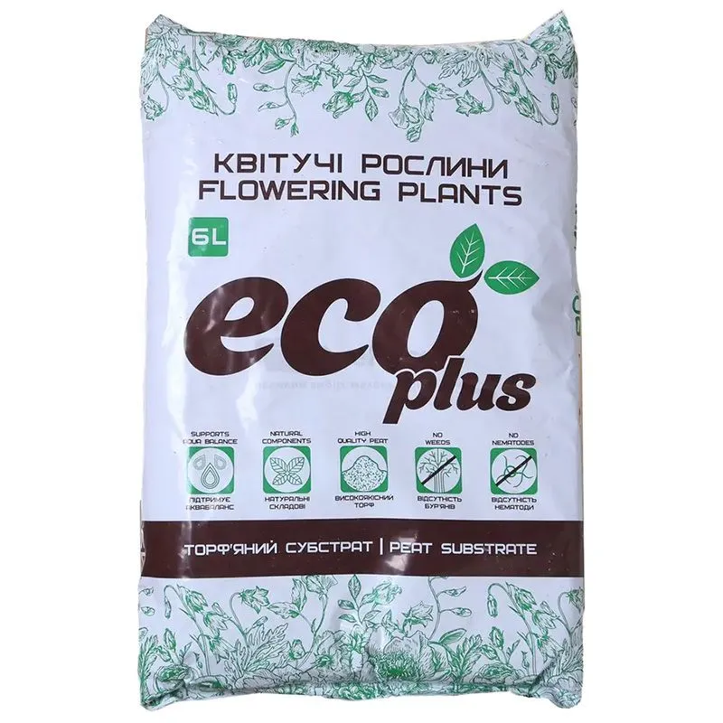 Субстрат торф'яний Ecoplus для квітучих рослин, 6 л купити недорого в Україні, фото 1