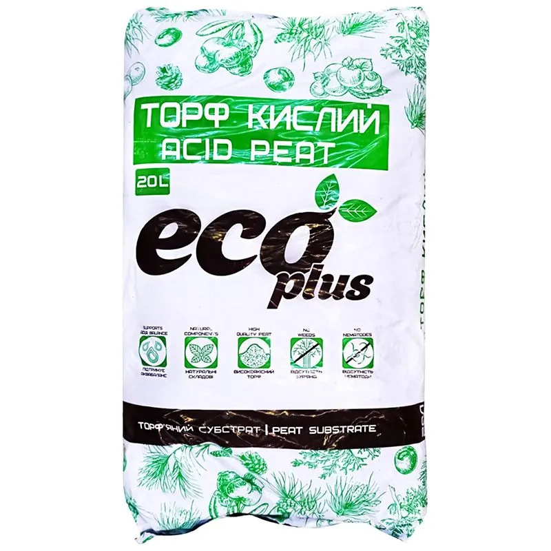 Субстрат торфяной Ecoplus Торф кислый, 20 л купить недорого в Украине, фото 1