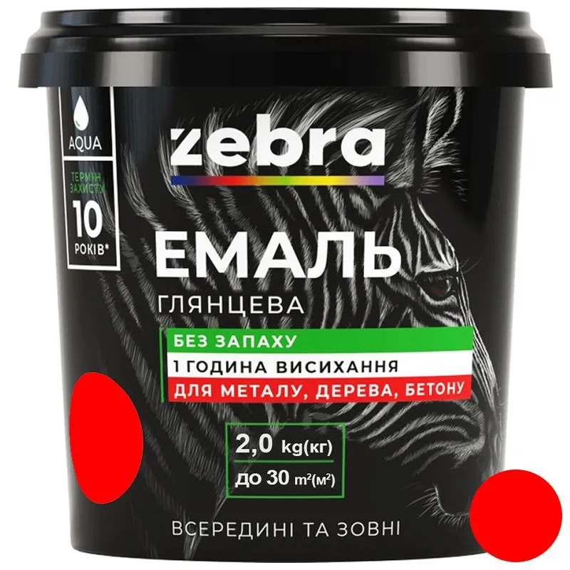 Емаль акрилова Zebra, 2 кг, червона купити недорого в Україні, фото 1