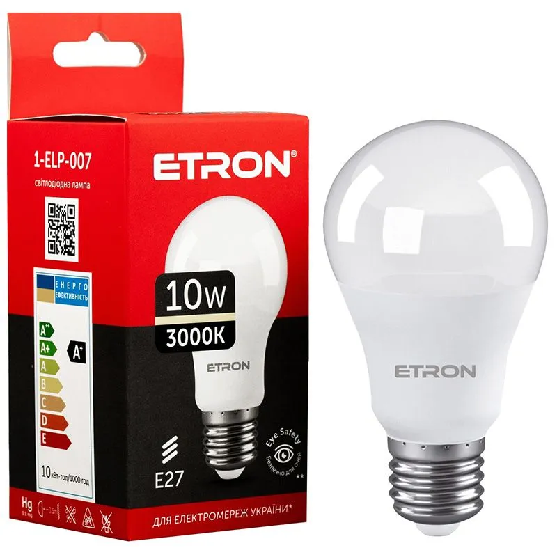 Лампа светодиодная Etron, 10 W, A60, E27, 3000 K, 1-ELP-007 купить недорого в Украине, фото 1