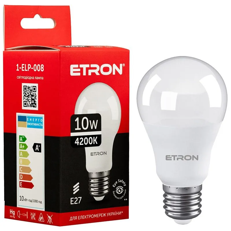 Лампа світлодіодна Etron, 10 W, A60, E27, 4200 K, 1-ELP-008 купити недорого в Україні, фото 1