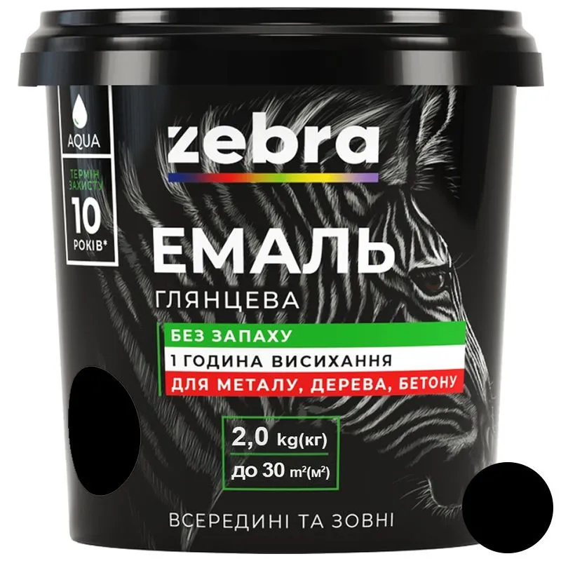 Емаль акрилова Zebra, 2 кг, чорна купити недорого в Україні, фото 1