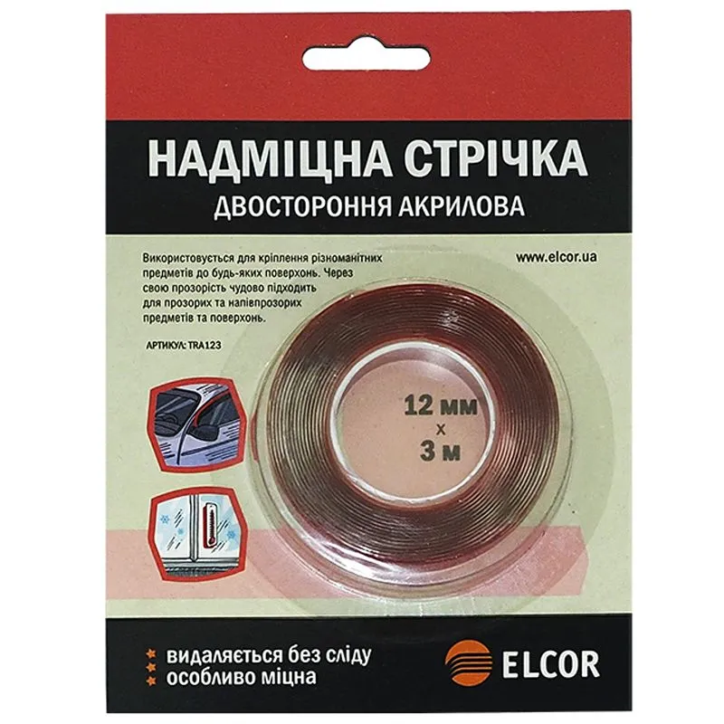 Стрічка двостороння надміцна Elcor TRA123, 12 мм х 3 м, 40206799 купити недорого в Україні, фото 1