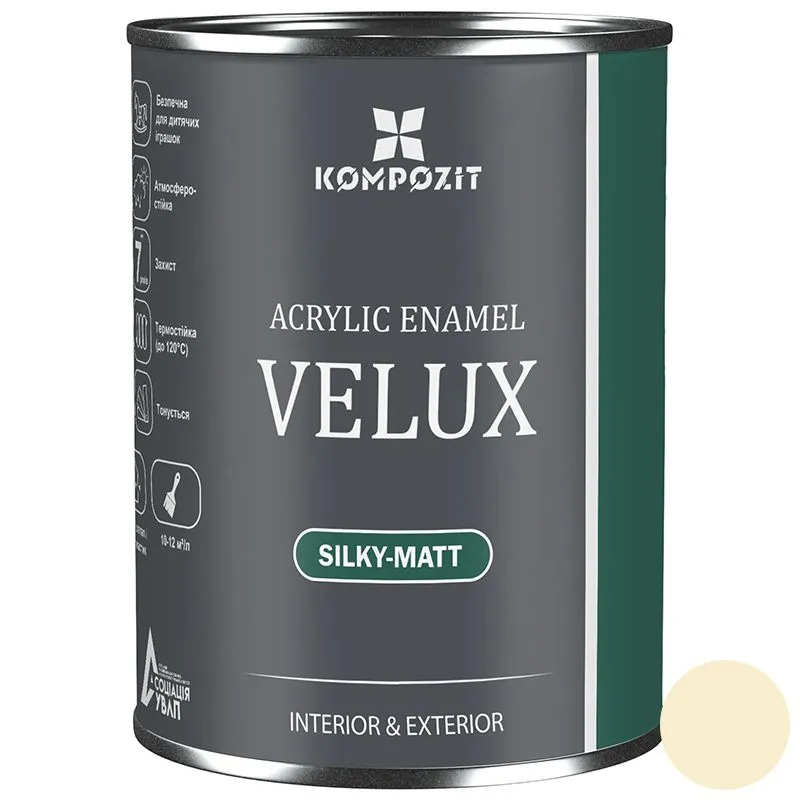 Эмаль акриловая Kompozit Velux, 103 Айвори, шелковисто-матовый, 0,75 л купить недорого в Украине, фото 1