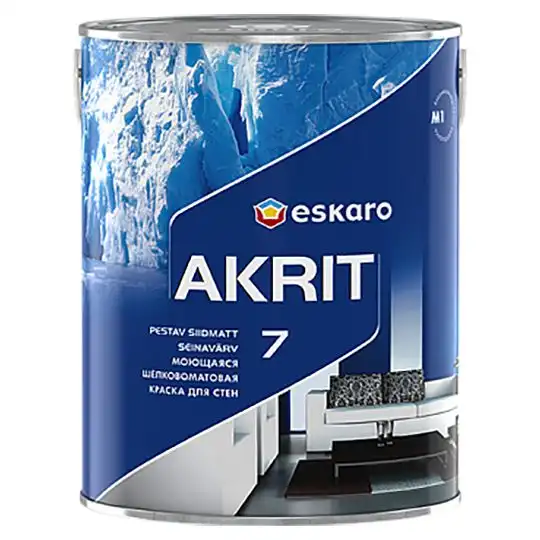 Краска интерьерная акриловая Eskaro Akrit 7, шелковисто-матовая, белая, 0,95 л купить недорого в Украине, фото 1