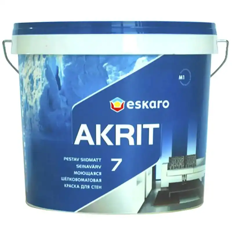 Краска интерьерная акриловая Eskaro Akrit 7, шелковисто-матовая, белая, 2,85 л купить недорого в Украине, фото 1