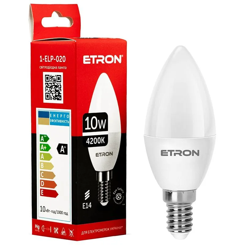 Лампа світлодіодна Etron, 10 W, C37, E14, 4200 K, 1-ELP-020 купити недорого в Україні, фото 1