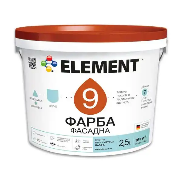 Краска фасадная Element 9 Экстра А, 2,5 л купить недорого в Украине, фото 1