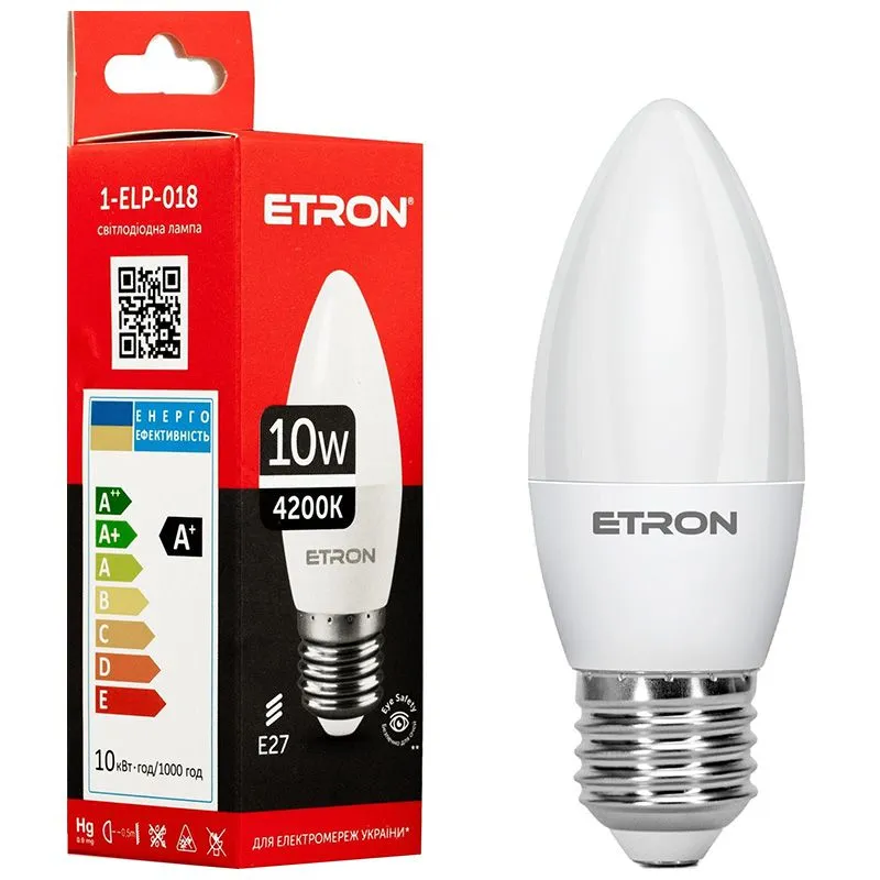 Лампа світлодіодна Etron, 10 W, C37, E27, 4200 K, 1-ELP-018 купити недорого в Україні, фото 1