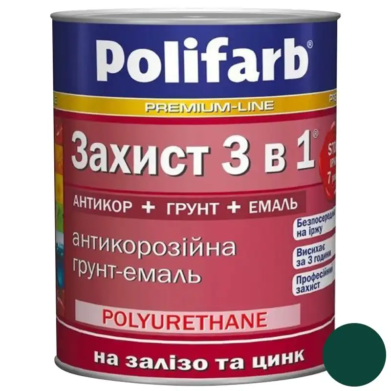 Эмаль защита Polifarb RAL 6005, 3 в 1, 2,7 кг, морская зелень купить недорого в Украине, фото 1