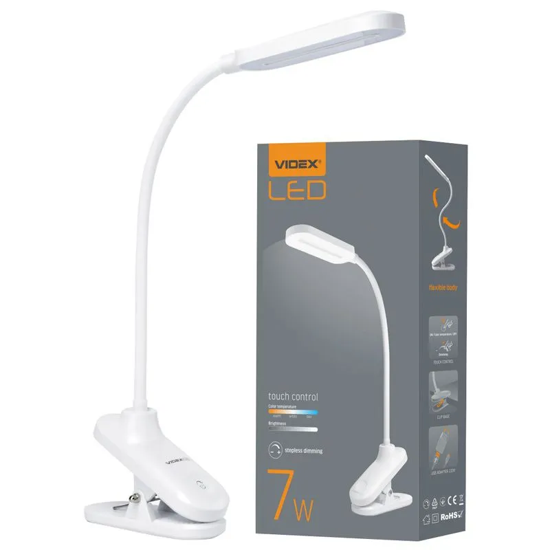 Лампа настільна Videx LED VL-TF09W, 7 Вт, 4000K, на зажимі, білий купити недорого в Україні, фото 2