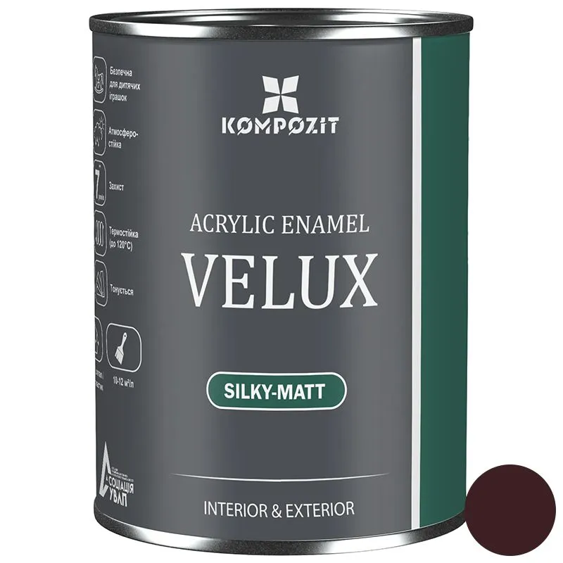 Емаль акрилова Kompozit Velux, 139 шоколад, шовковисто-матовий, 0,75 л купити недорого в Україні, фото 1