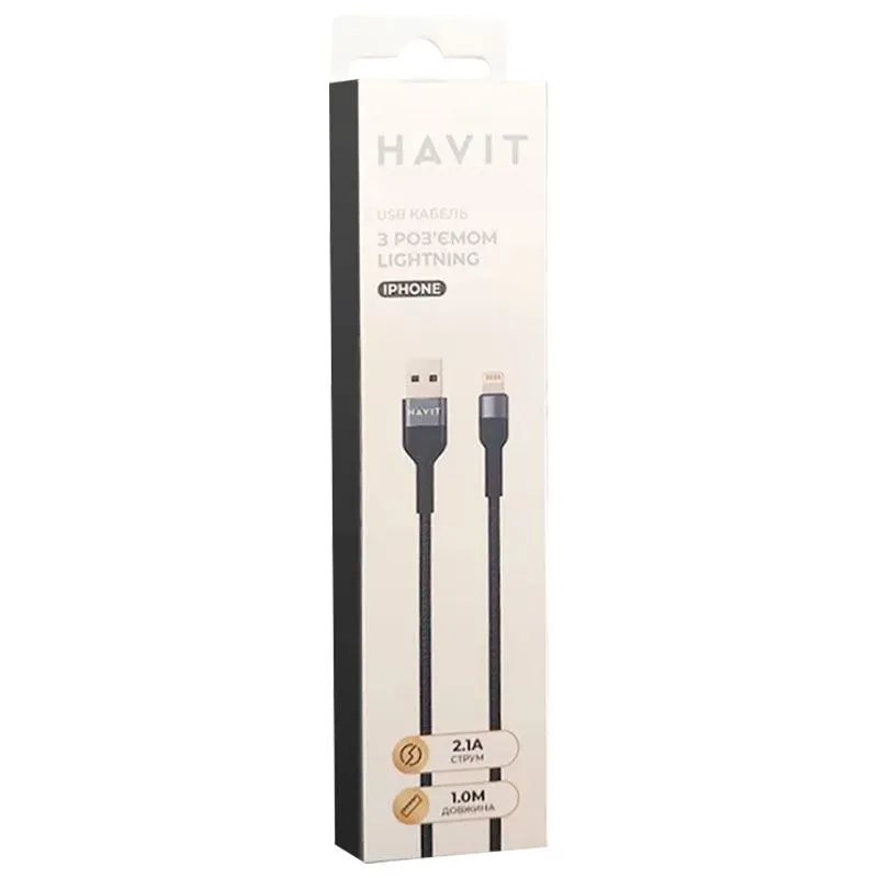 Кабель USB Havit Lightning, 1 м, чорний, HV-CB622C купити недорого в Україні, фото 2