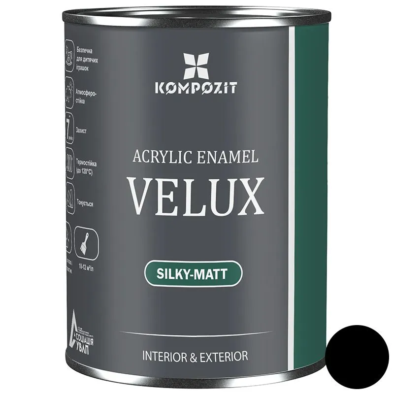 Эмаль Kompozit VELUX, 150 черный, шелковисто-матовая, 0,75 л купить недорого в Украине, фото 1