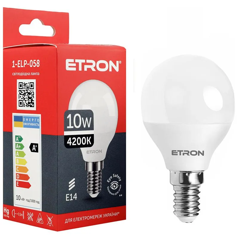 Лампа світлодіодна Etron, 10 W, G45, E14, 4200 K, 1-ELP-058 купити недорого в Україні, фото 1