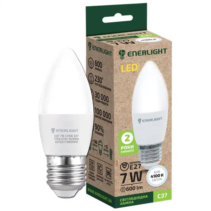 Лампа Enerlight, С37, 7W, E27, 4100K, C37E277SMDNFR купити недорого в Україні, фото 1