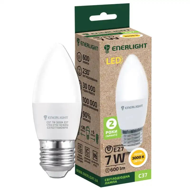 Лампа Enerlight С37, 7W, 3000K, E27, C37E277SMDWFR купити недорого в Україні, фото 1