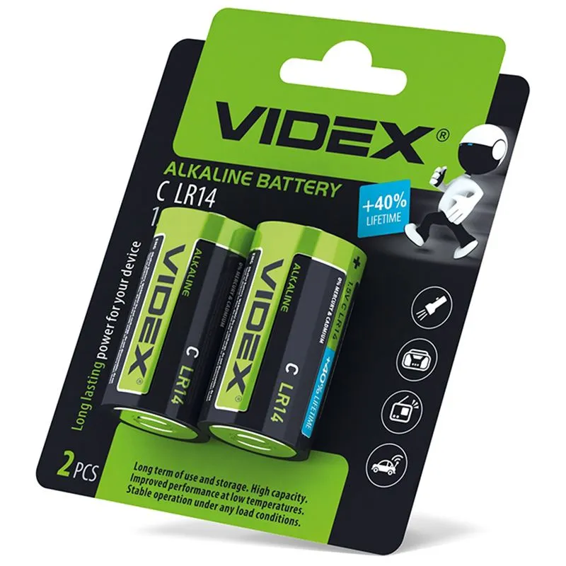 Батарейка лужна Videx, C/LR14, 2 шт, 23332 купити недорого в Україні, фото 1