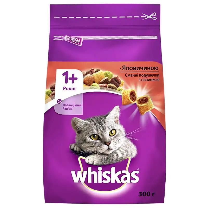 Корм для дорослих котів Whiskas з яловичиною, 300 г, 8177 купити недорого в Україні, фото 1