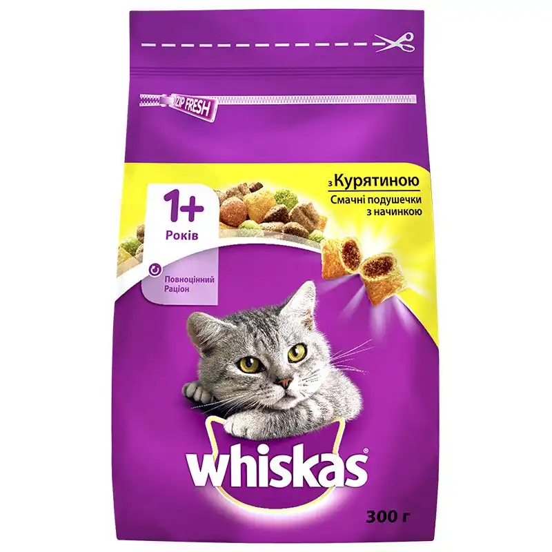 Корм для взрослых котов Whiskas с курицей, 300 г, 8178 купить недорого в Украине, фото 1