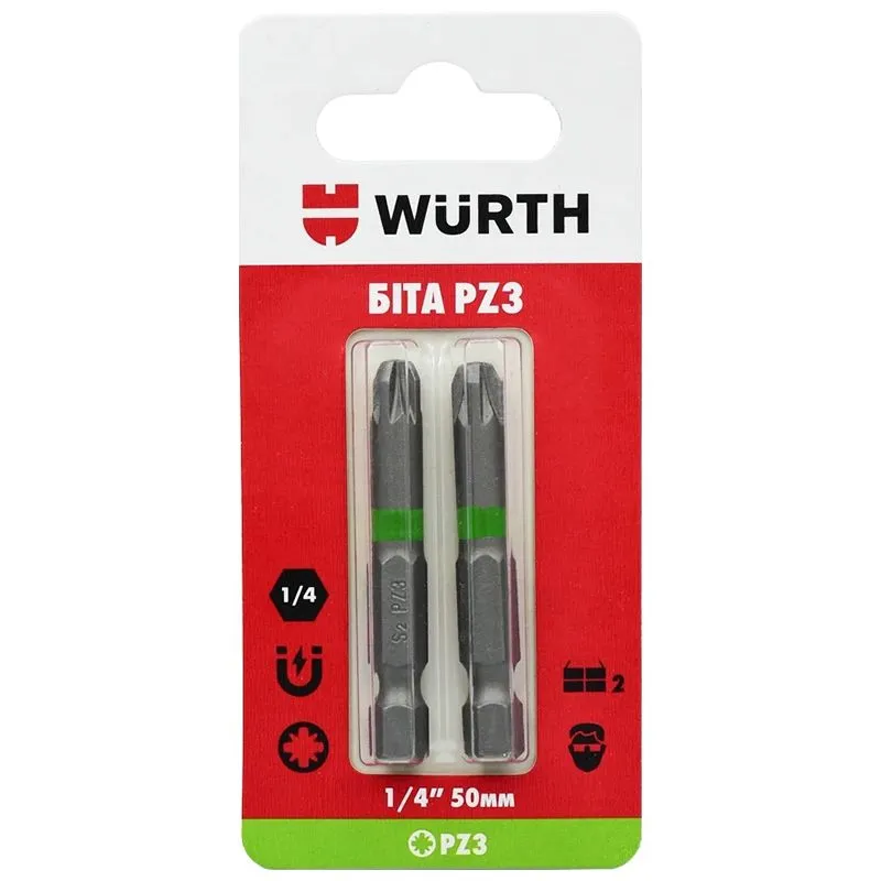 Біта Wurth PZ3, 1/4", 50 мм, 2 шт, 1614176696902 купити недорого в Україні, фото 1