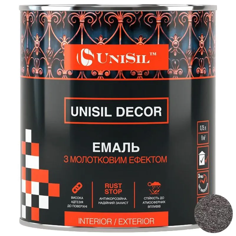 Эмаль Unisil Decor с молотковым эффектом, 0,75 л, коричневая купить недорого в Украине, фото 1