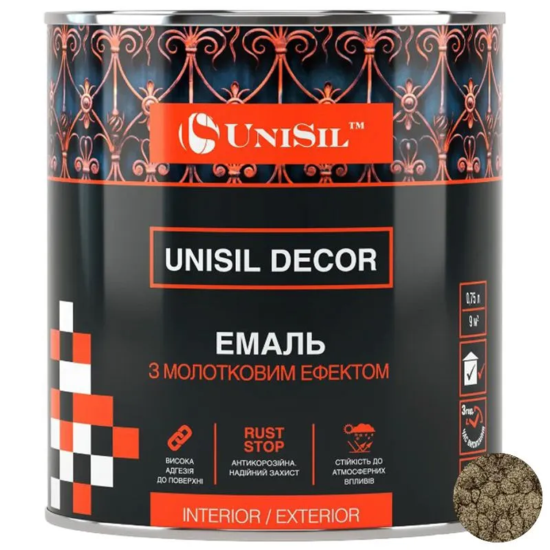 Эмаль Unisil Decor с молотковым эффектом, 0,75 л, бронза купить недорого в Украине, фото 1