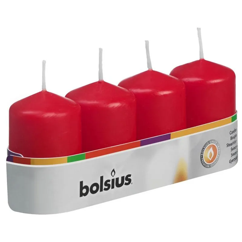 Свічка Bolsius, 6х4 см, червоний, 4 шт, 566741 купити недорого в Україні, фото 1