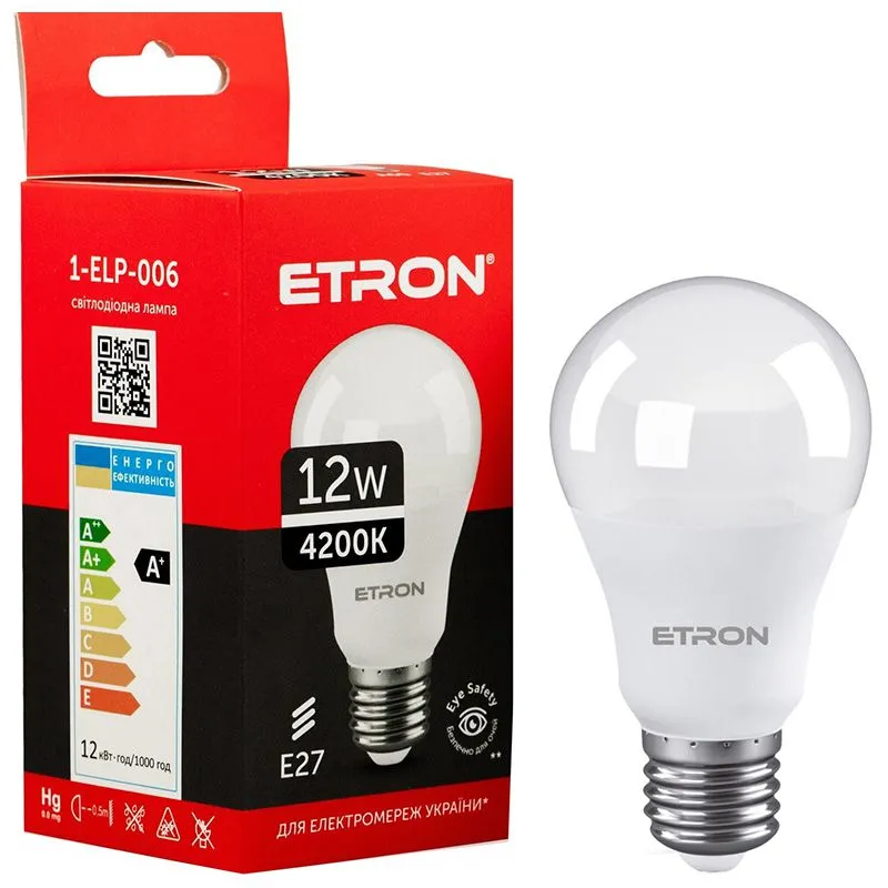 Лампа светодиодная Etron, 12 W, A60, E27, 4200 K, 1-ELP-006 купить недорого в Украине, фото 1