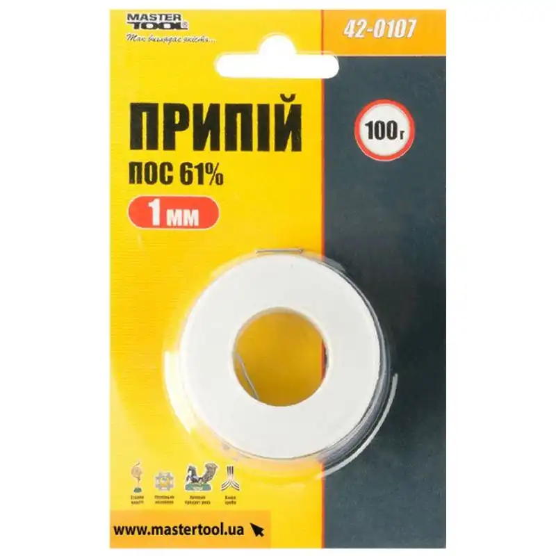 Припій MasterTool ПОС 61%, 1 мм, 100 г, 42-0107 купити недорого в Україні, фото 2