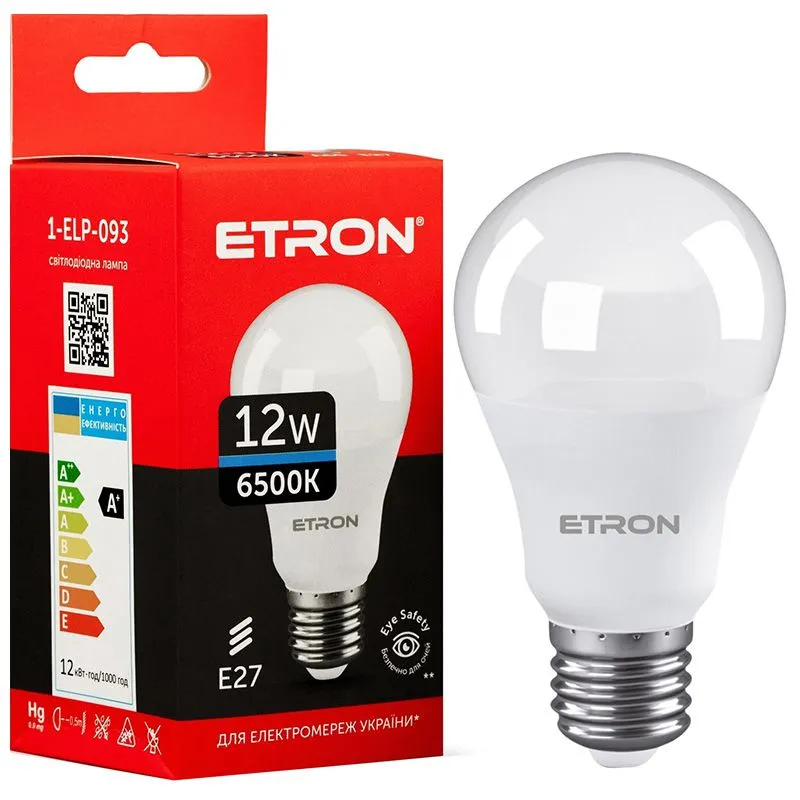 Лампа светодиодная Etron, 12 W, A60, E27, 6500 K, 1-ELP-093 купить недорого в Украине, фото 1