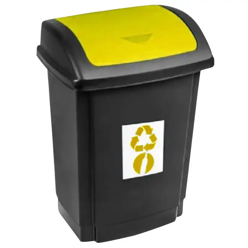 Урна для мусора Keeeper Swing, 25 л, пластик, чёрный с жёлтой крышкой, 1341.2 купить недорого в Украине, фото 1