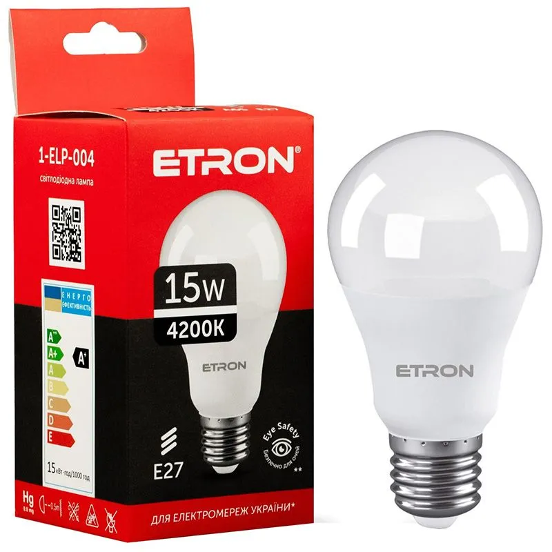 Лампа світлодіодна Etron, 15 W, A65, E27, 4200 K, 1-ELP-004 купити недорого в Україні, фото 1