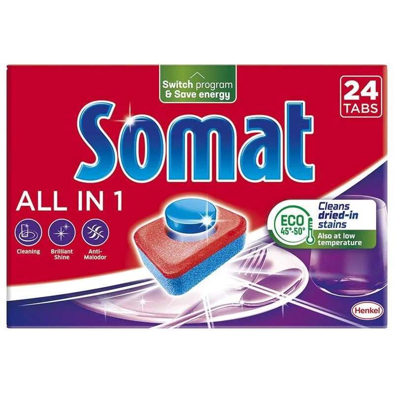 Таблетки для посудомоечной машины Somat Все в 1, 24 шт, 2889091 купить недорого в Украине, фото 1