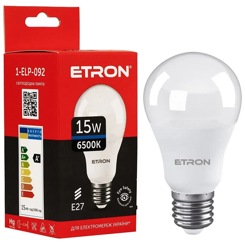 Лампа світлодіодна Etron, 15 W, A65, E27, 6500 K, 1-ELP-092 купити недорого в Україні, фото 1