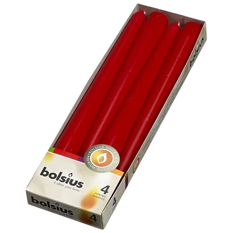Свічка Bolsius, 24,5х2,4 см, червоний, 4 шт, 350941 купити недорого в Україні, фото 1