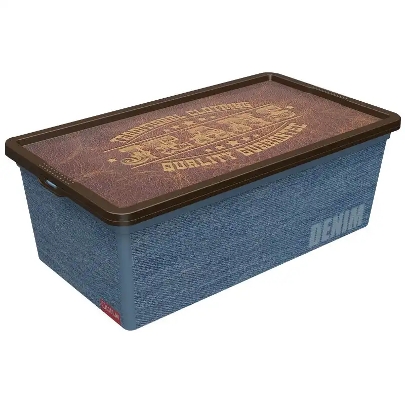 Контейнер для зберігання з кришкою Qutu Trend Box Denim Leather, 10 л, 6709314 купити недорого в Україні, фото 1