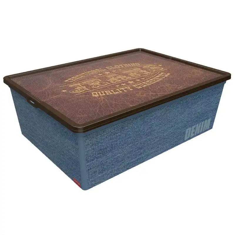 Контейнер для зберігання з кришкою Qutu Trend Box Denim Leather, 25 л, 6709293 купити недорого в Україні, фото 1